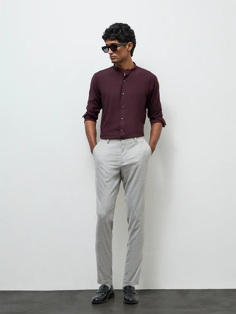 WES Formals Wine Ultra Slim-Fit Shirt - Image 3