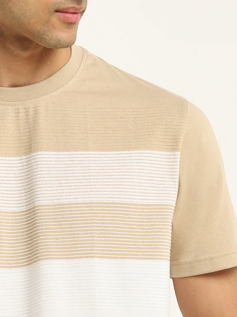 WES Lounge Beige Colour-Blocked Relaxed-Fit Cotton-Blend T-Shirt - Image 2