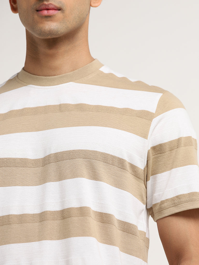 WES Lounge Beige Striped Relaxed-Fit T-Shirt - Image 2