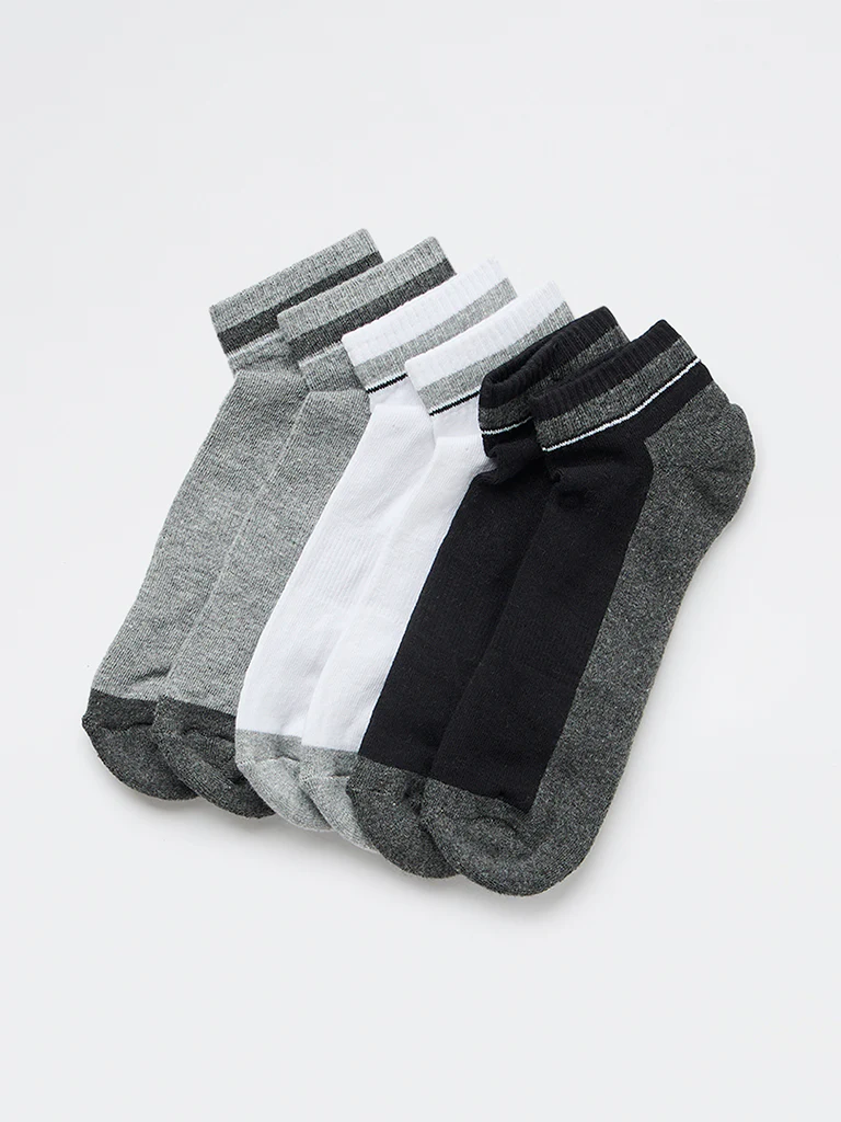 WES Lounge Black Colourblock Cotton-Blend Trainer Socks - Pack of 3 - Image 2