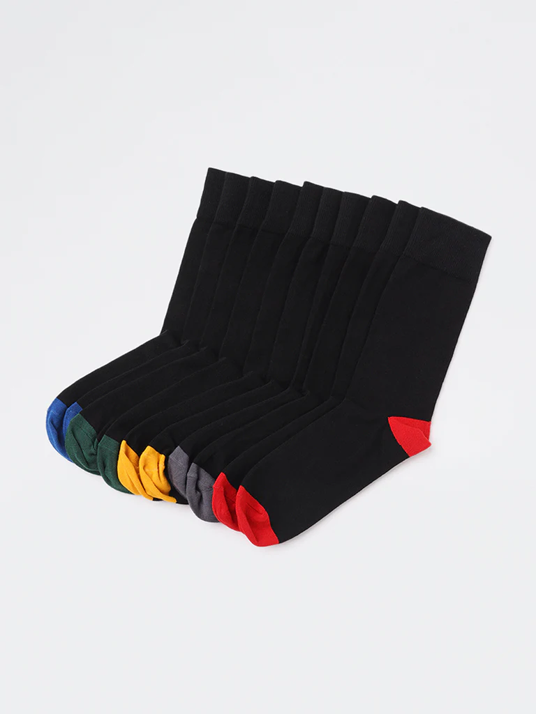 WES Lounge Black Cotton-Blend Full Length Socks - Pack of 5 - Image 3