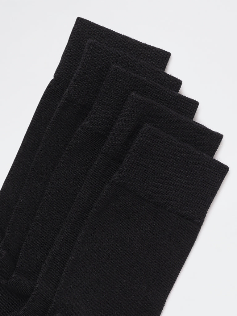 WES Lounge Black Cotton-Blend Full Length Socks - Pack of 5 - Image 4