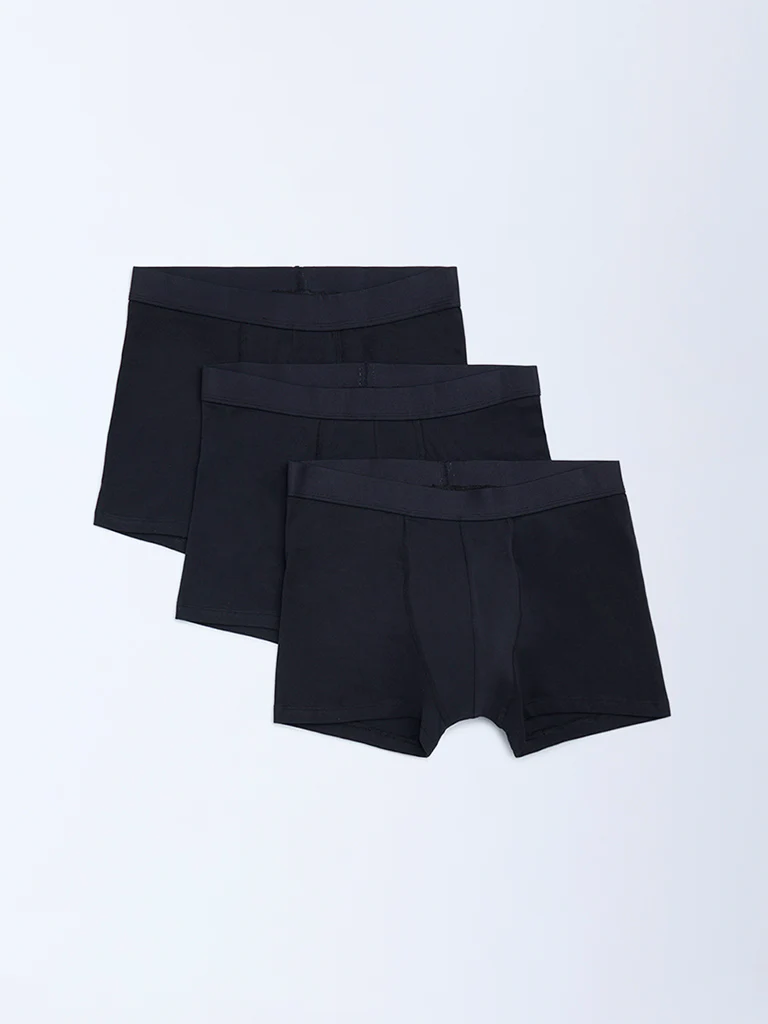 WES Lounge Black Cotton Trunks - Pack of 3