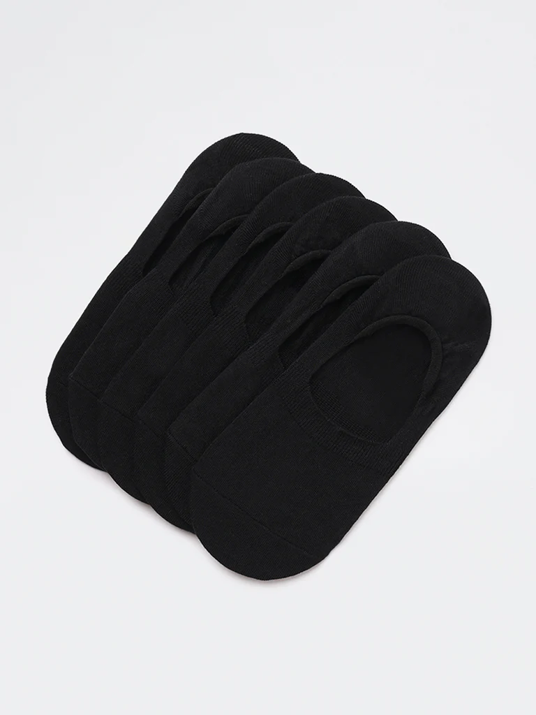 WES Lounge Black Invisible Cotton-Blend No Show Socks - Pack of 3 - Image 2