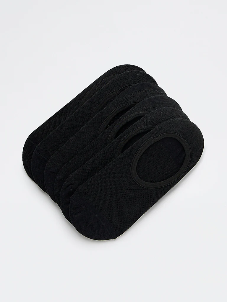 WES Lounge Black Invisible No Show Cotton-Blend Socks - Pack of 3 - Image 2