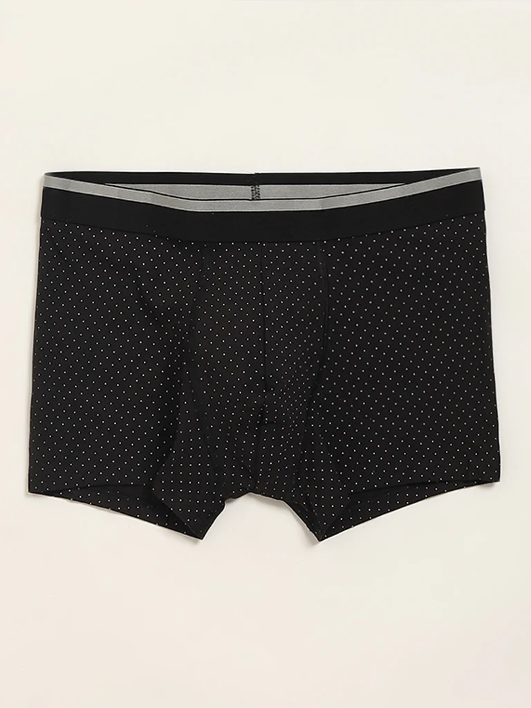 WES Lounge Black Printed Cotton-Blend Relaxed Fit Trunks - Pack of 3 - Image 4