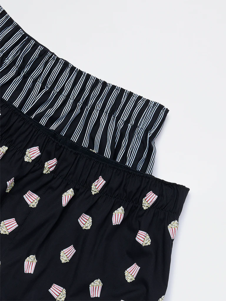 WES Lounge Black Printed Relaxed-Fit Cotton Boxers - Pack of 2 - Image 3