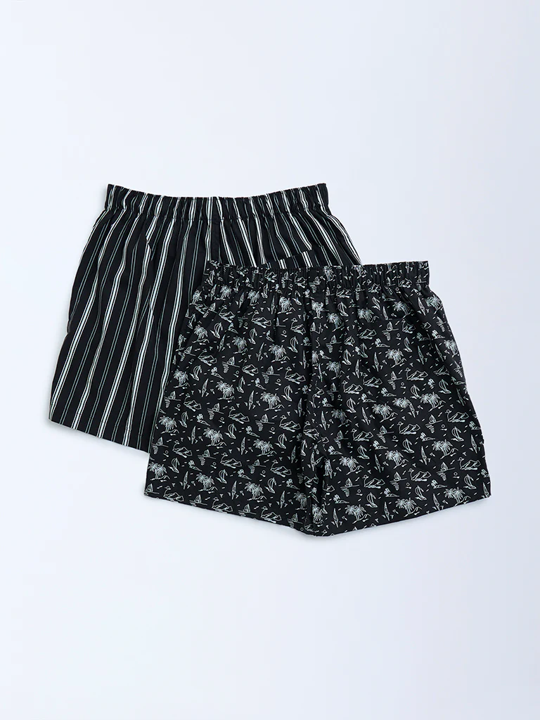 WES Lounge Black Relaxed-Fit Cotton Boxers - Pack of 2 - Image 2
