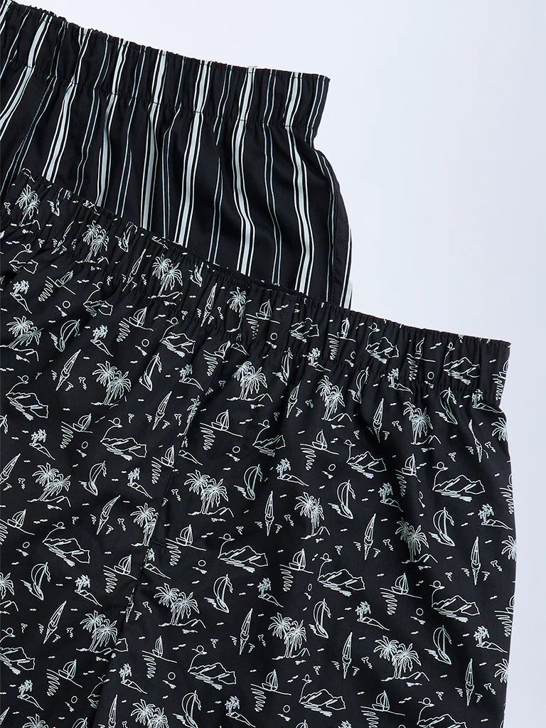 WES Lounge Black Relaxed-Fit Cotton Boxers - Pack of 2 - Image 3