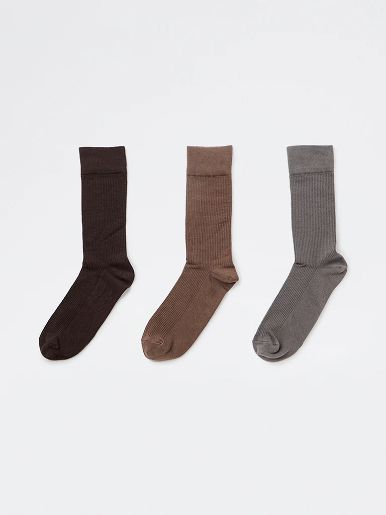 WES Lounge Black Solid Cotton-Blend Full-Length Socks - Pack of 3
