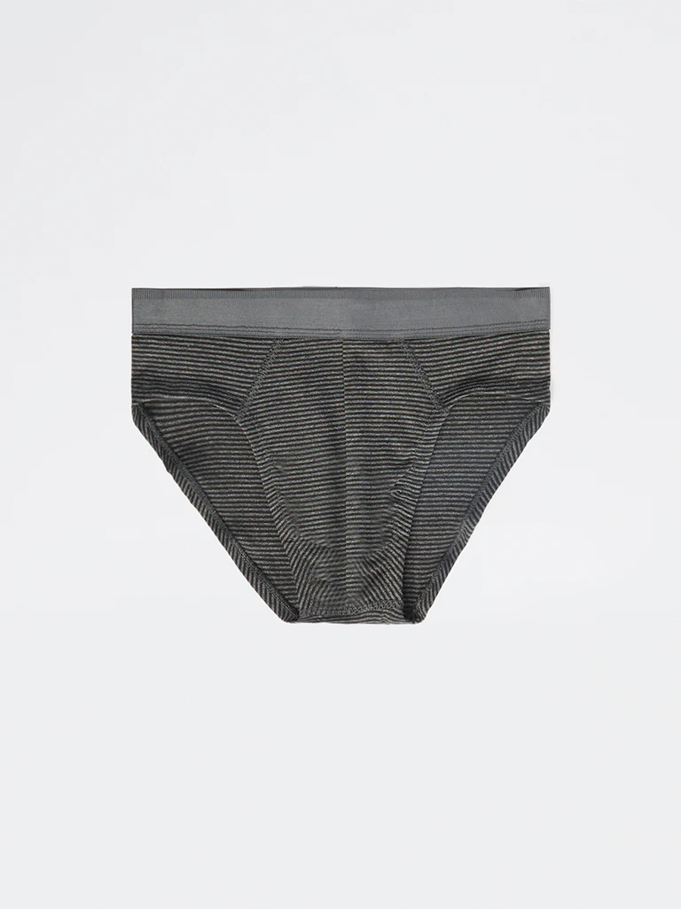 WES Lounge Black Striped Cotton-Blend Briefs - Pack of 3 - Image 2