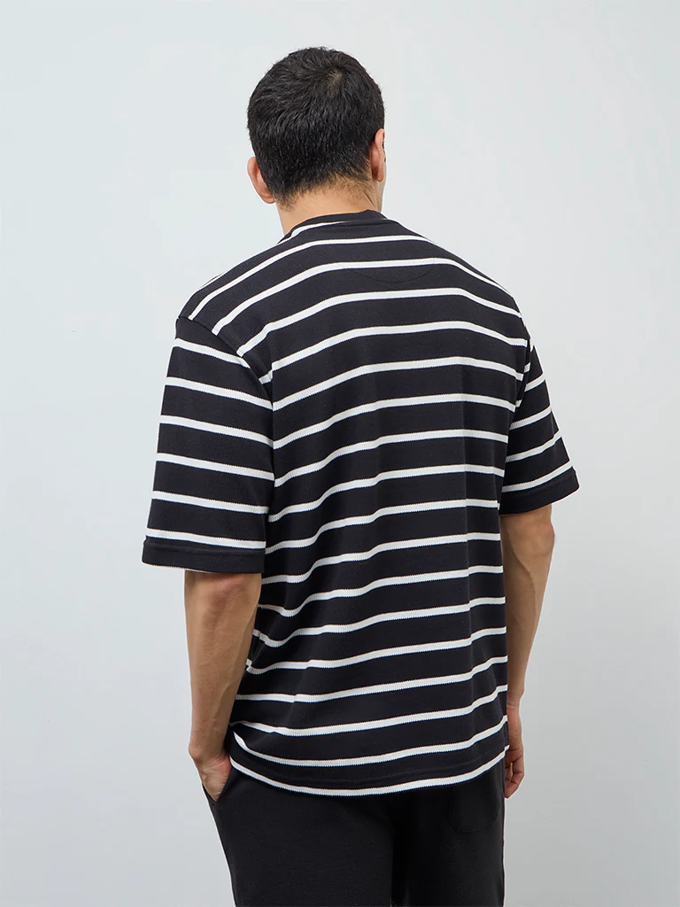 WES Lounge Black Striped Relaxed-Fit Cotton-Blend T-Shirt - Image 4