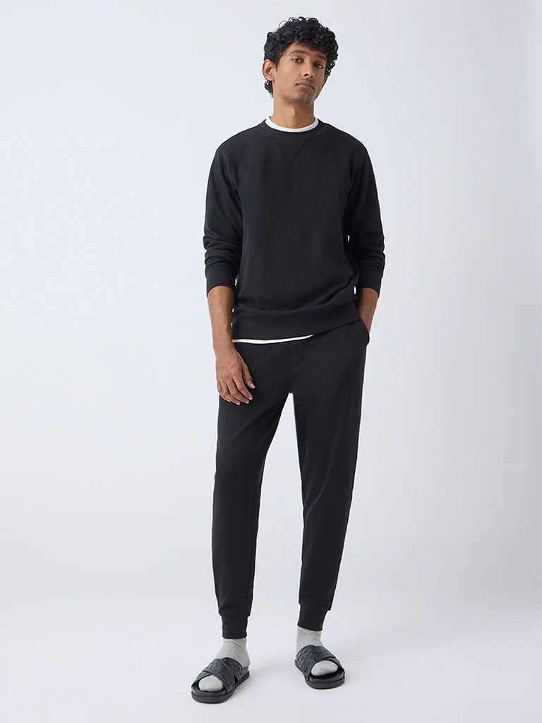 WES Lounge Black Textured Relaxed-Fit Cotton-Blend Sweatshirt - Image 2