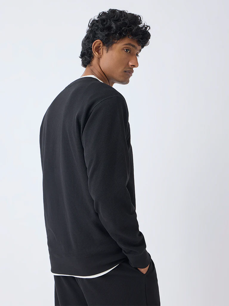 WES Lounge Black Textured Relaxed-Fit Cotton-Blend Sweatshirt - Image 4