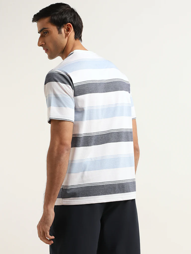 WES Lounge Blue Cotton-Blend Relaxed Fit T-Shirt - Image 4