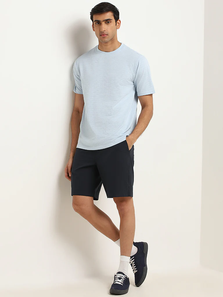 WES Lounge Blue Relaxed Fit Knit Cotton-Blend T-Shirt - Image 4