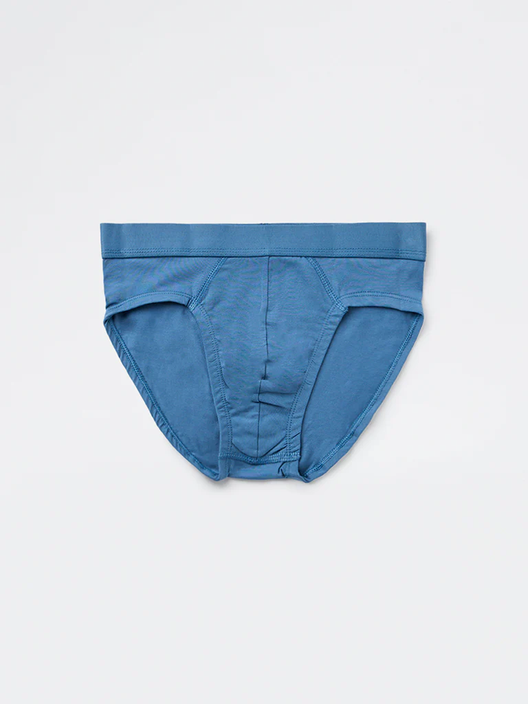 WES Lounge Blue Solid Cotton-Blend Briefs - Pack of 3 - Image 2
