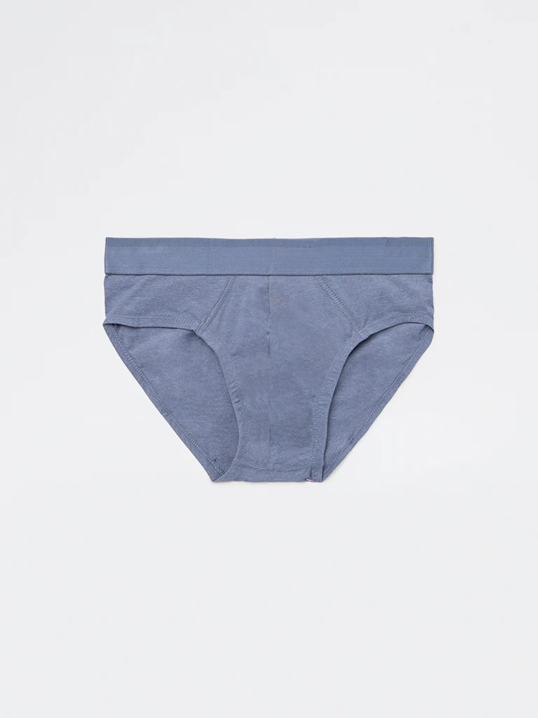 WES Lounge Blue Solid Cotton-Blend Briefs - Pack of 3 - Image 4