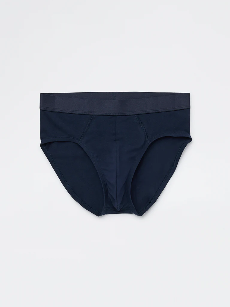 WES Lounge Blue Striped Cotton-Blend Briefs - Pack of 3 - Image 2