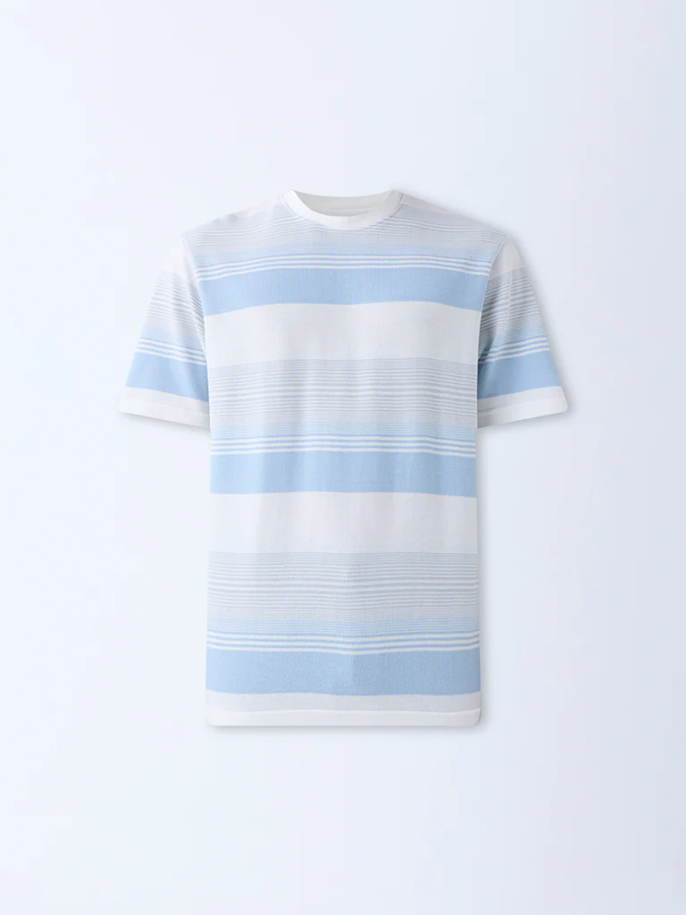 WES Lounge Blue Striped Relaxed-Fit Cotton T-Shirt - Image 5