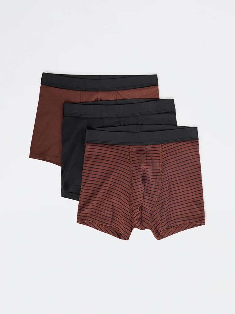WES Lounge Brown Cotton Trunks - Pack of 3