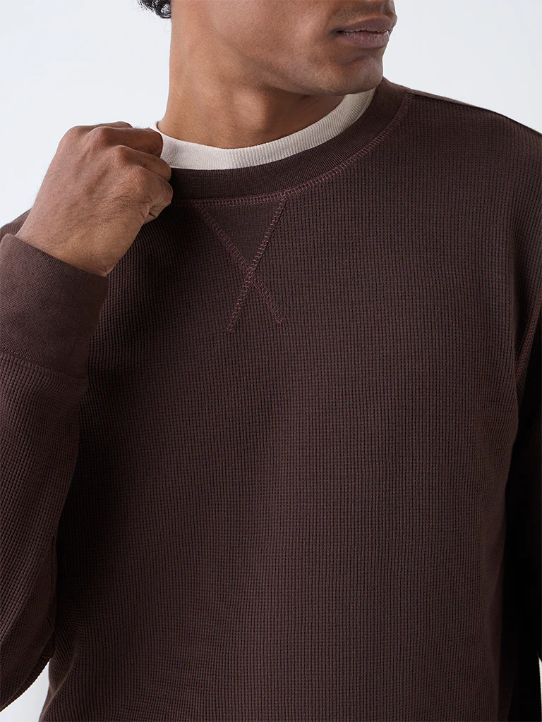 WES Lounge Brown Relaxed-Fit Cotton-Blend Sweatshirt - Image 4