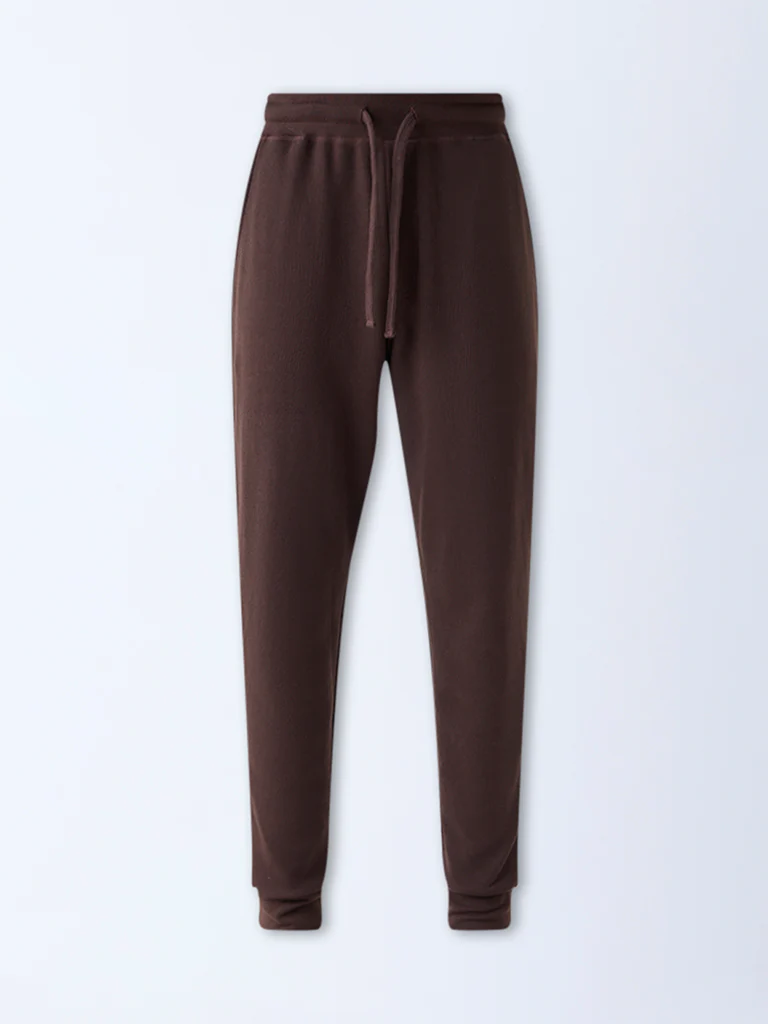 WES Lounge Brown Relaxed-Fit Mid-Rise Cotton-Blend Joggers - Image 6