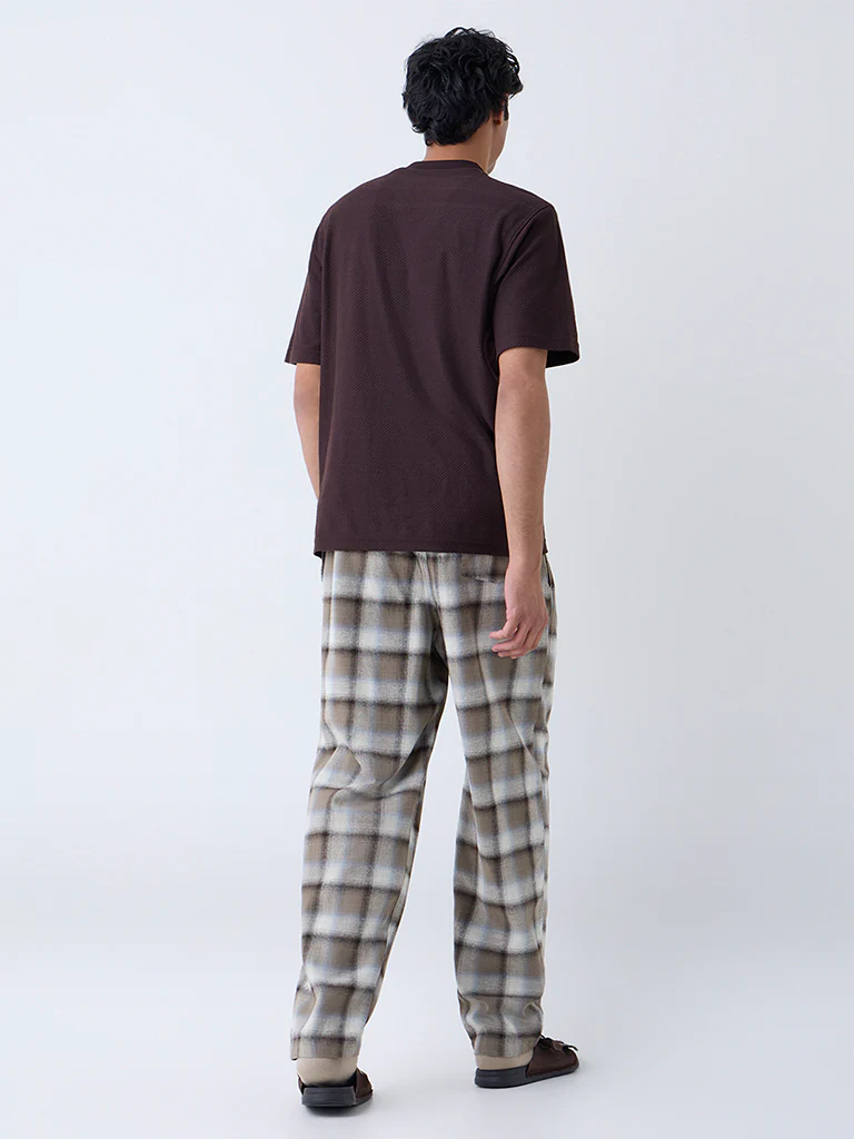 WES Lounge Brown Relaxed-Fit Mid-Rise Cotton Pants - Image 4