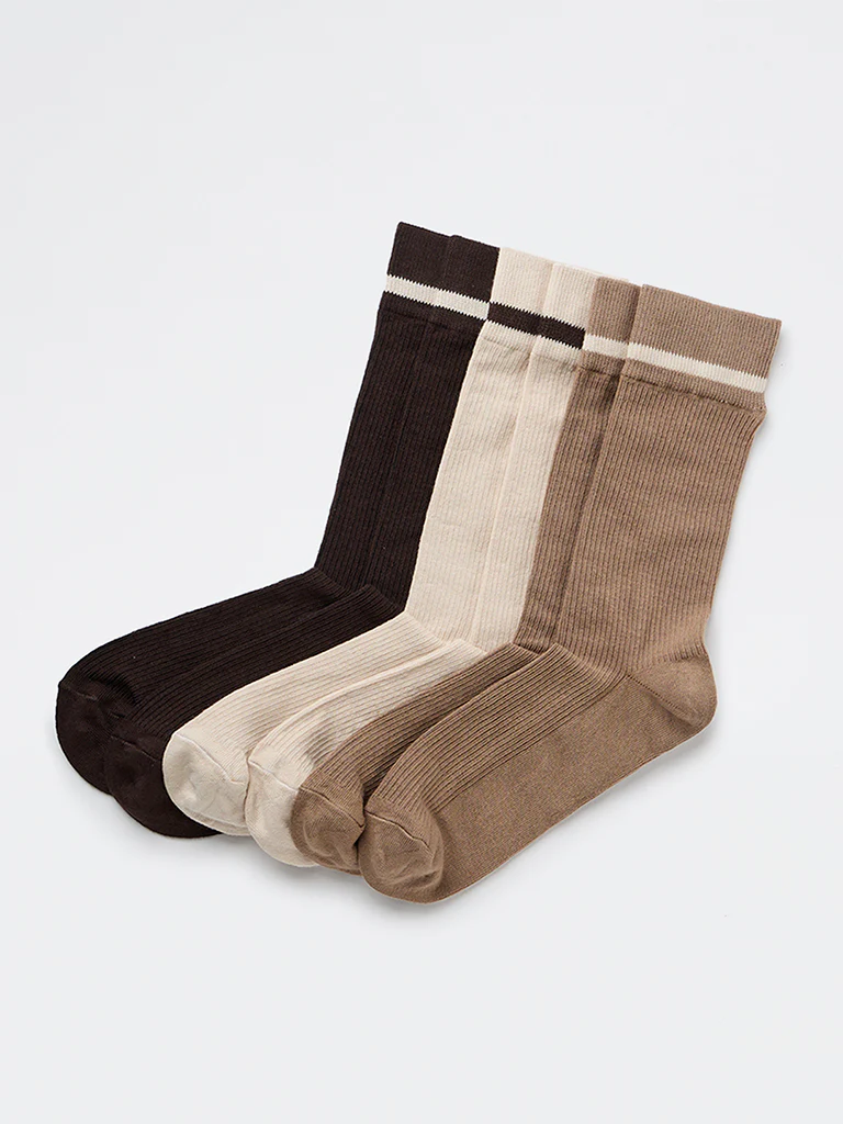 WES Lounge Brown Solid Cotton-Blend Full-Length Socks - Pack of 3 - Image 2