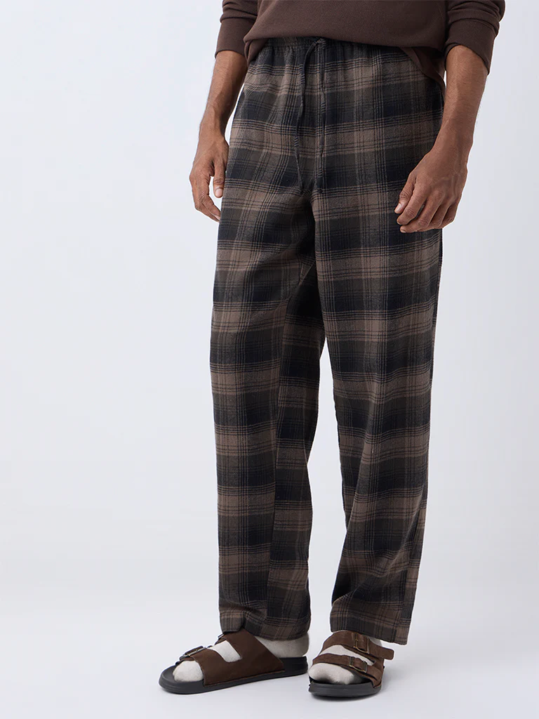 WES Lounge Dark Brown Relaxed-Fit Mid-Rise Cotton Pants - Image 2