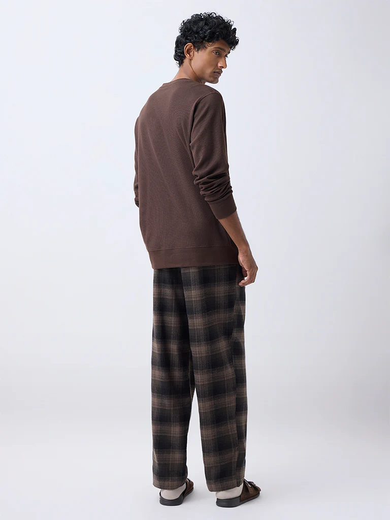 WES Lounge Dark Brown Relaxed-Fit Mid-Rise Cotton Pants - Image 4