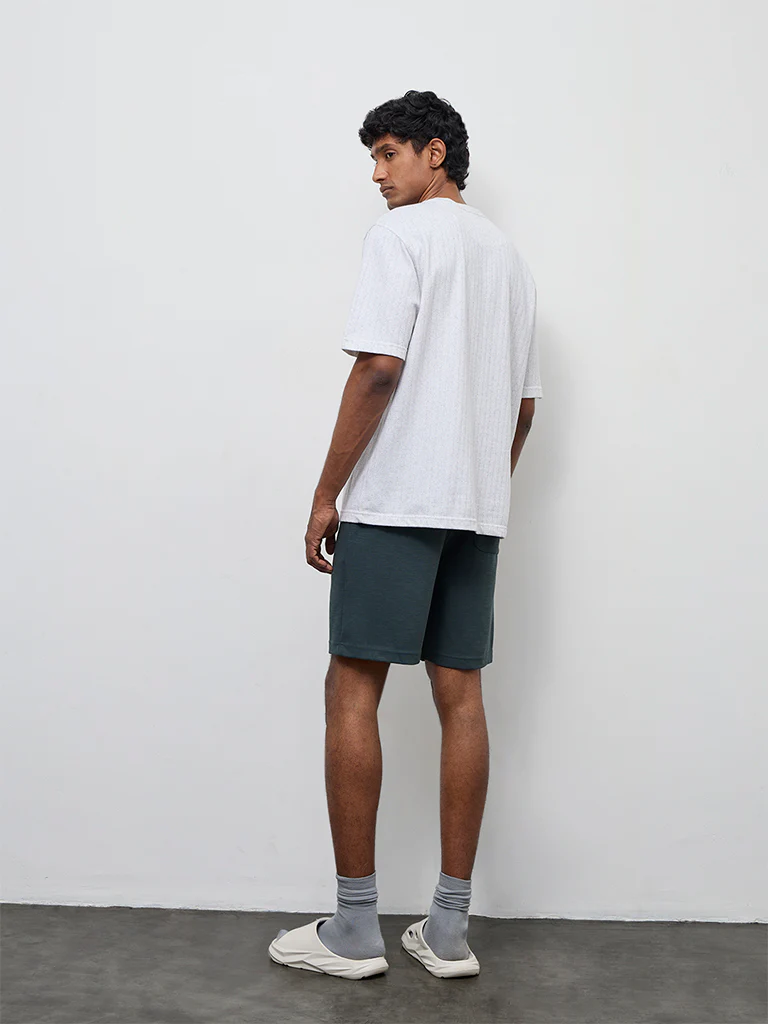 WES Lounge Dark Green Relaxed-Fit Mid-Rise Cotton-Blend Shorts - Image 5