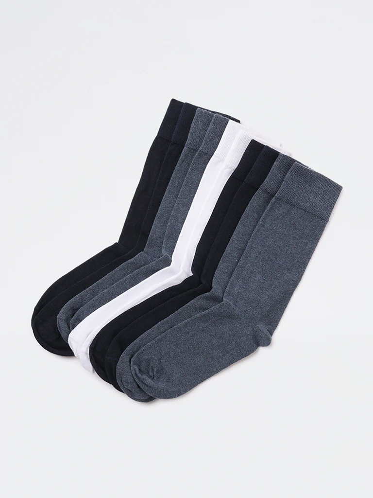 WES Lounge Dark Grey Cotton-Blend Full Length Socks - Pack of 5 - Image 3