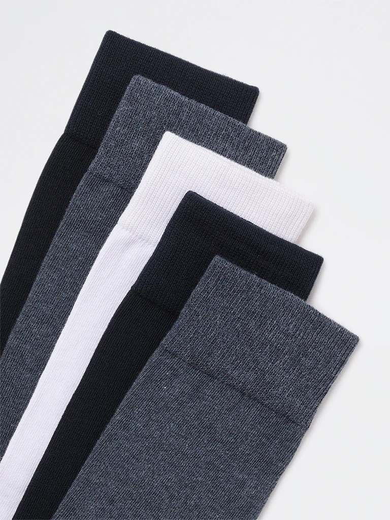 WES Lounge Dark Grey Cotton-Blend Full Length Socks - Pack of 5 - Image 4