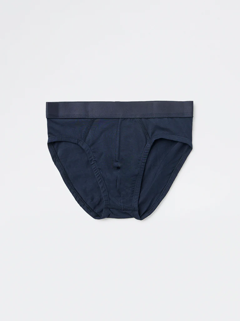 WES Lounge Dark Navy Striped Cotton-Blend Briefs - Pack of 3 - Image 3