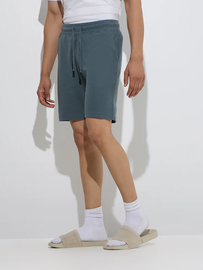 WES Lounge Dark Teal Relaxed-Fit Cotton-Blend Shorts - Image 2