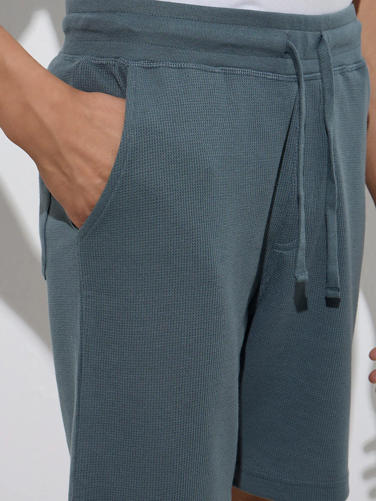 WES Lounge Dark Teal Relaxed-Fit Cotton-Blend Shorts - Image 3