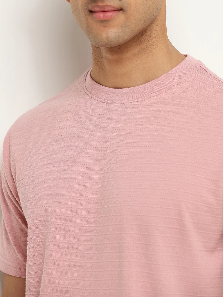 WES Lounge Dusty Pink Relaxed Fit Knit Cotton T-Shirt - Image 3