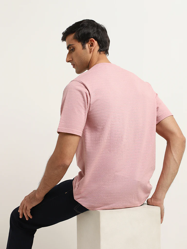 WES Lounge Dusty Pink Relaxed Fit Knit Cotton T-Shirt - Image 5