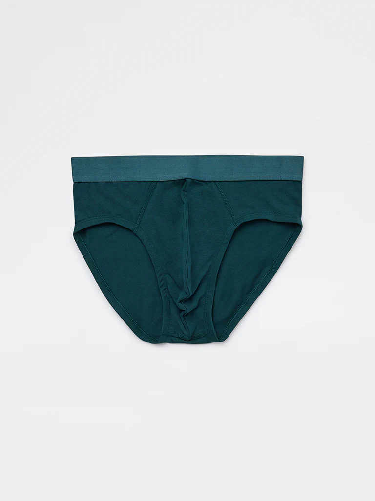 WES Lounge Green Striped Cotton-Blend Briefs - Pack of 3 - Image 3