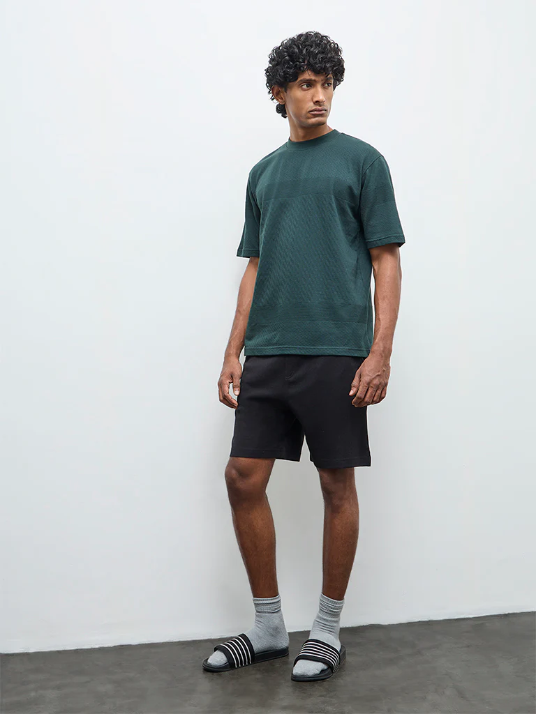 WES Lounge Green Textured Relaxed-Fit Cotton T-Shirt - Image 2