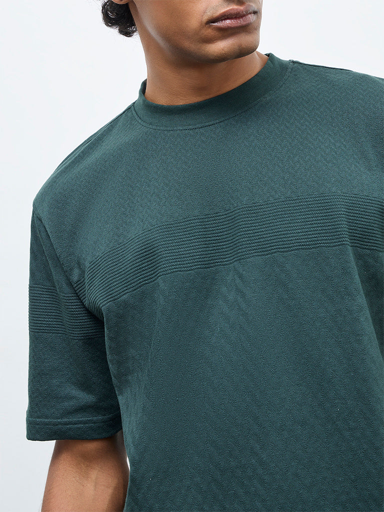 WES Lounge Green Textured Relaxed-Fit Cotton T-Shirt - Image 3