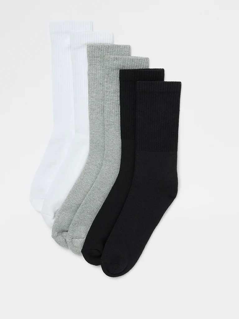 WES Lounge Grey Cotton-Blend Full Length Socks - Pack of 3 - Image 2