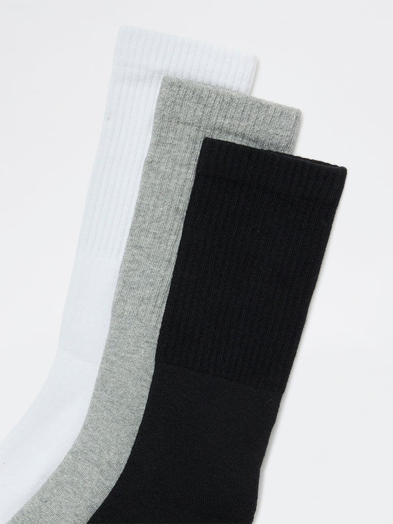 WES Lounge Grey Cotton-Blend Full Length Socks - Pack of 3 - Image 3