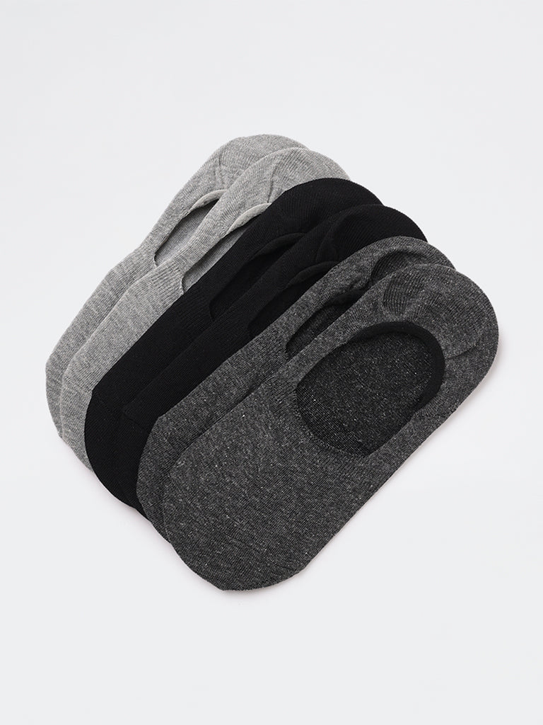 WES Lounge Grey Invisible No Show Cotton-Blend Socks - Pack of 3 - Image 3