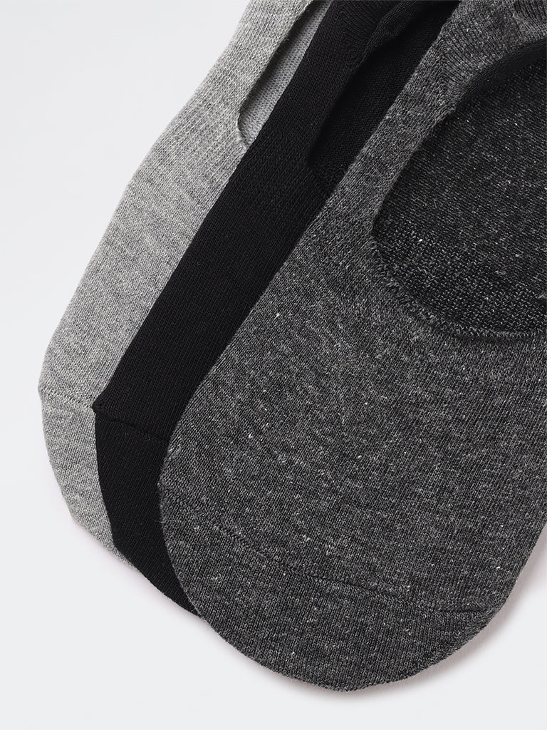 WES Lounge Grey Invisible No Show Cotton-Blend Socks - Pack of 3 - Image 4