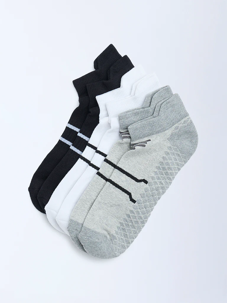 WES Lounge Grey Printed Trainer Cotton-Blend Socks - Pack of 3 - Image 2