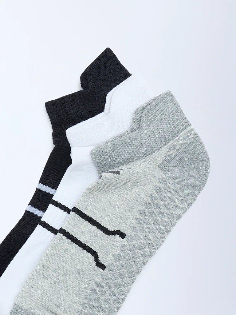 WES Lounge Grey Printed Trainer Cotton-Blend Socks - Pack of 3 - Image 3