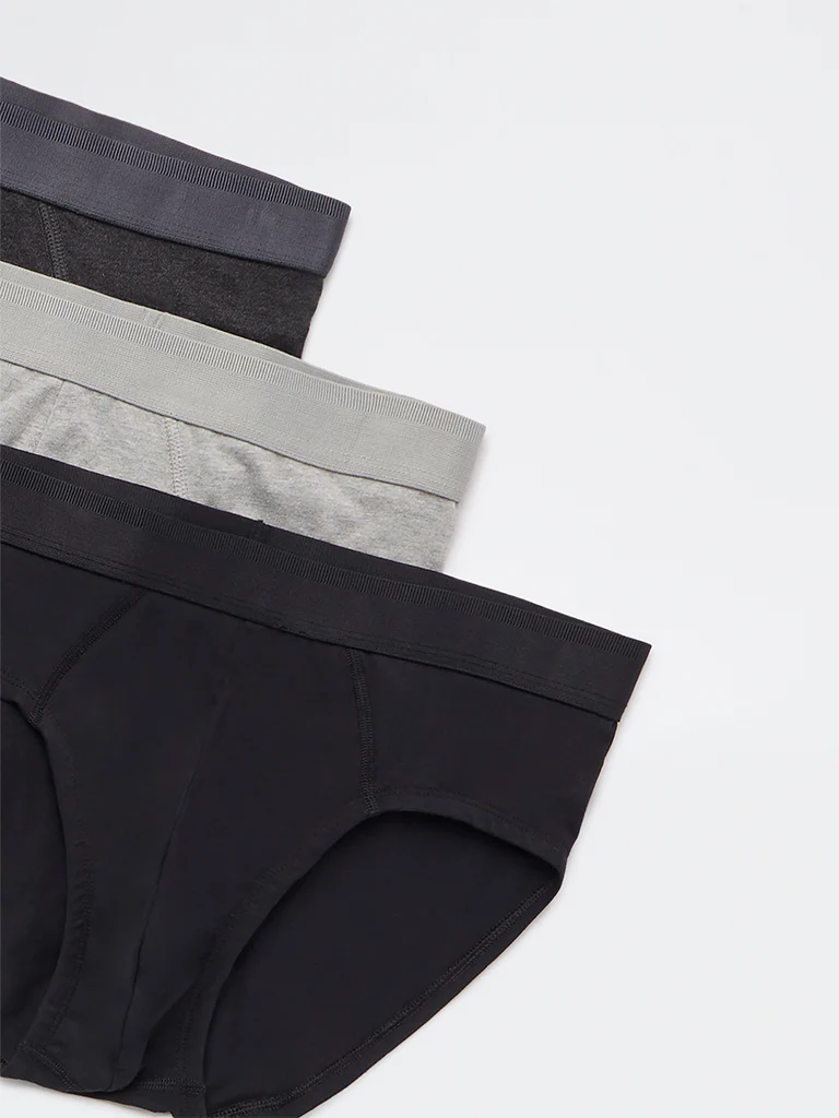 WES Lounge Grey Relaxed-Fit Cotton-Blend Briefs - Pack of 3 - Image 5