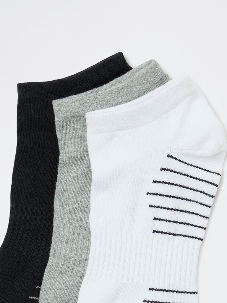 WES Lounge Grey Striped Cotton-Blend Ankle Length Socks - Pack of 3 - Image 3